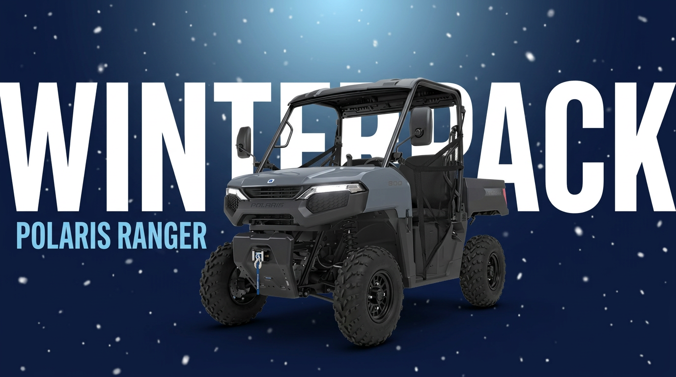 Polaris Ranger framför mörkblå vinterbakgrund med WINTERPACK-text